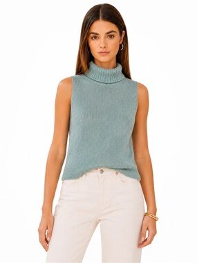 Silk Sleeveless Turtleneck Vintage silk & cotton Teal Large Liz Claiborne